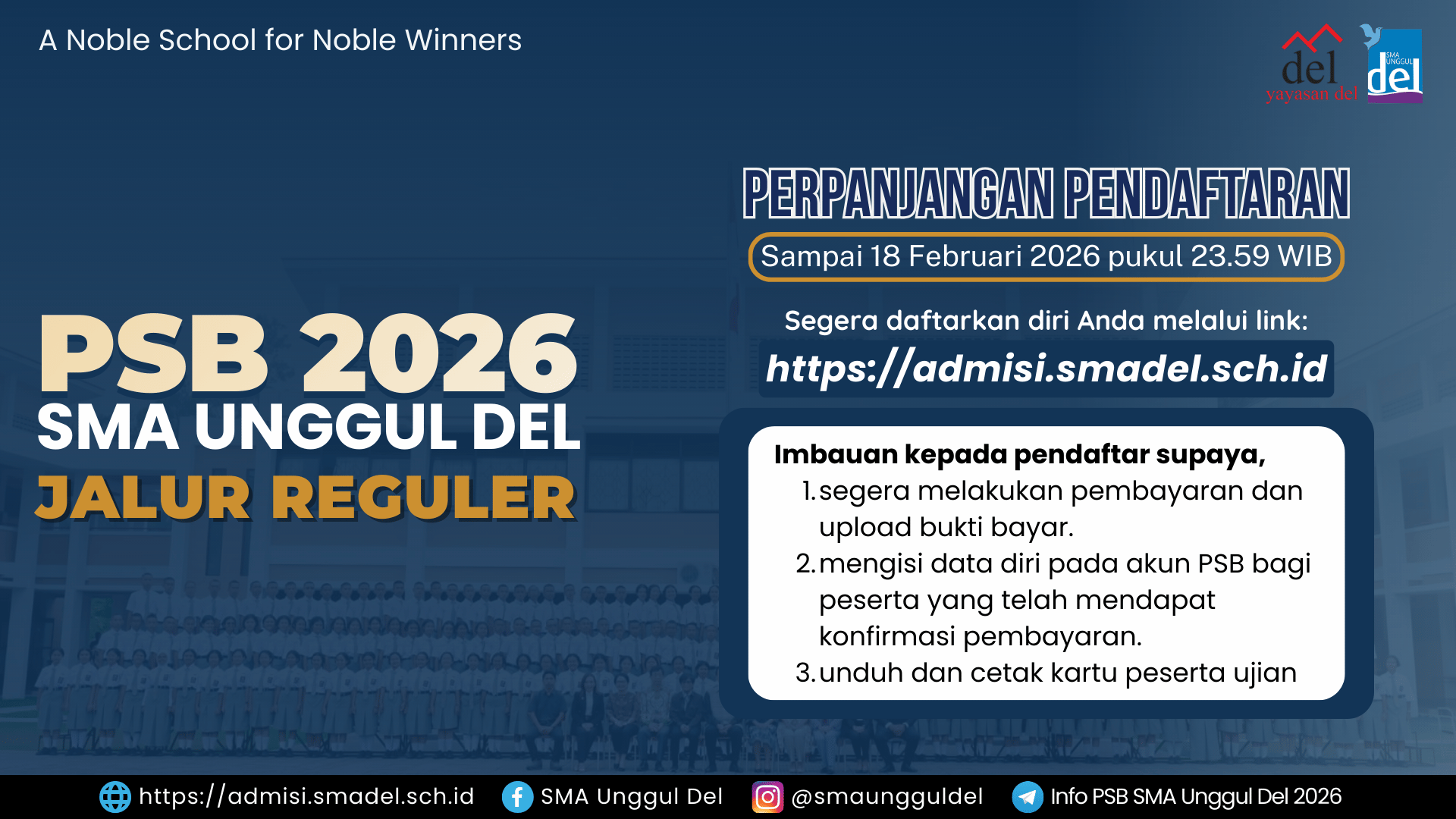 PERPANJANGAN PENDAFTARAN JALUR REGULER PSB SUD 2026