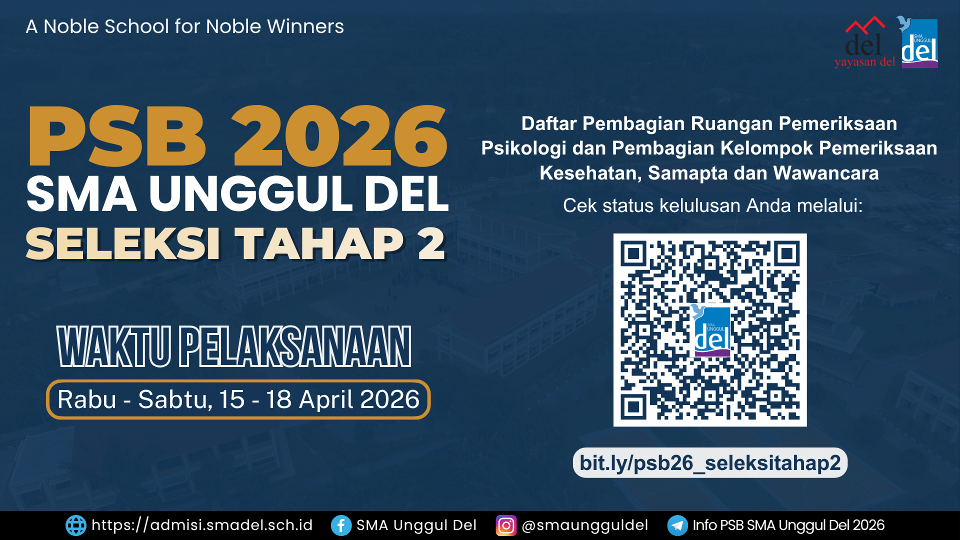INFORMASI PEMBAGIAN JADWAL PELAKSANAAN SELEKSI TAHAP 2 PSB SUD 2026
