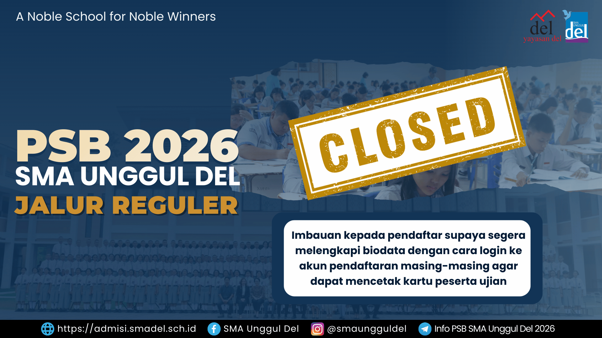 PENUTUPAN PENDAFTARAN JALUR REGULER PSB SUD 2026