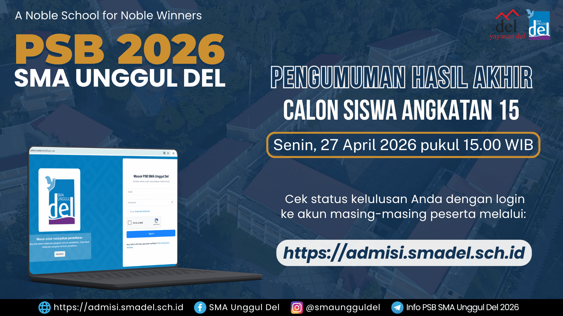 PENGUMUMAN HASIL AKHIR PSB SMA UNGGUL DEL 2026